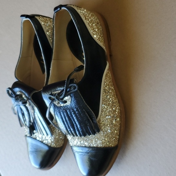 Croon RARE tassel  gold glitter and black shoes Size 38 (us 7.5 ) - Picture 8 of 11
